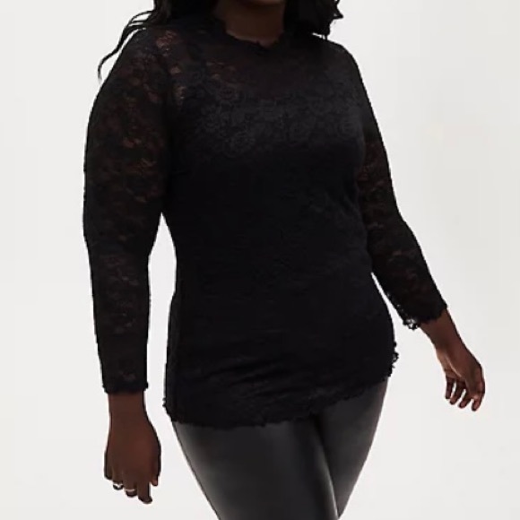 Torrid Black Sheer Lace Lettuce Edge Tee